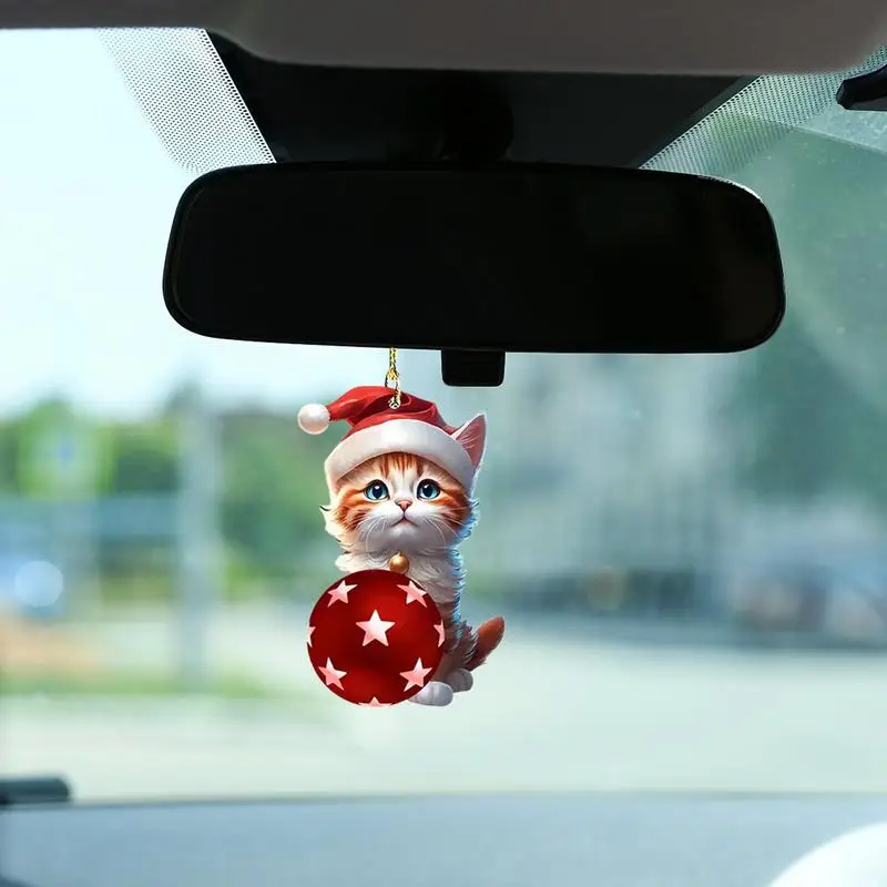 Cute Cat Acrylic Car Ornament 2D Flat Car Charm Cute Cat Christmas Tree Pendant Christmas Car Pendant For Family Gatherings Or