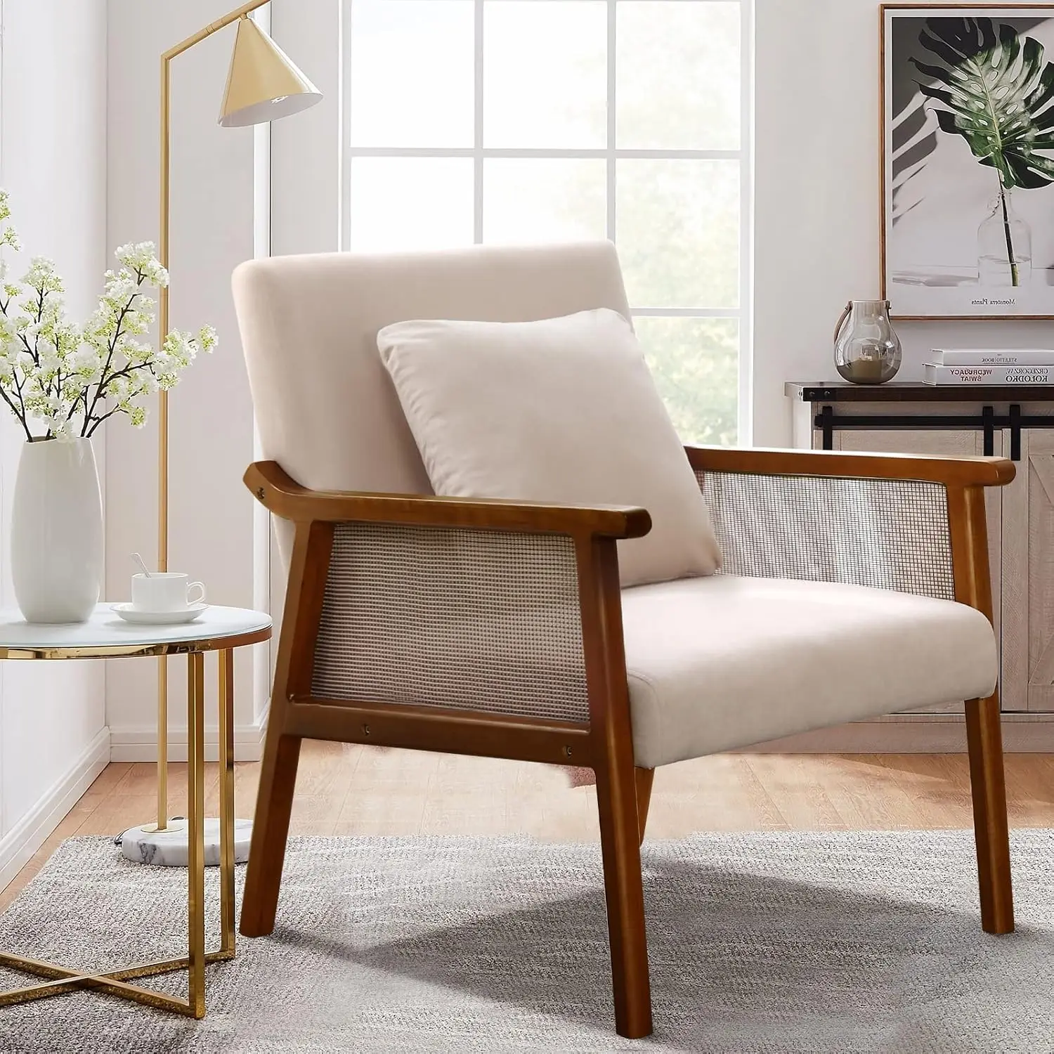 

Comfort Corner Modern Chair Upholstered Premium Linen Fabric Armchair with Wooden Frame Legs,for Living Room,Bedroom