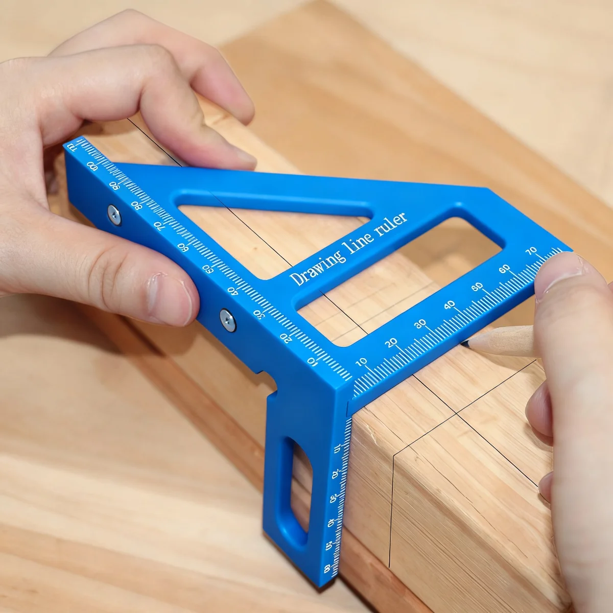1 unidade Esquadro de Esquadria Multiângulo de Plástico com Transferidor e Pinos de Guia, Riscador Triangular para Marcenaria, Ferramenta de Medição e Marcação para Carpintaria