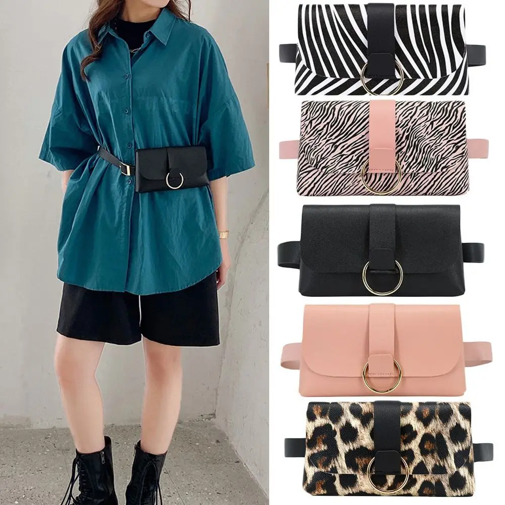 

New Female Girdle Mini Waist Bag 2 In 1 Leopard Stripe Ladies Belt Bag Flap Leather Fanny Pack Waist Bag Belt Mobile Phone Bag