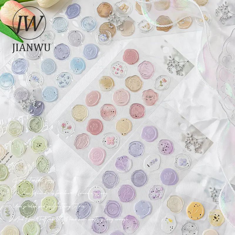 JIANWU 18Pcs Aesthetic Journal Envelope Decoration Sealing Sticker Creative DIY Cute Fire Paint Stamp Stickers Kawaii Stationery