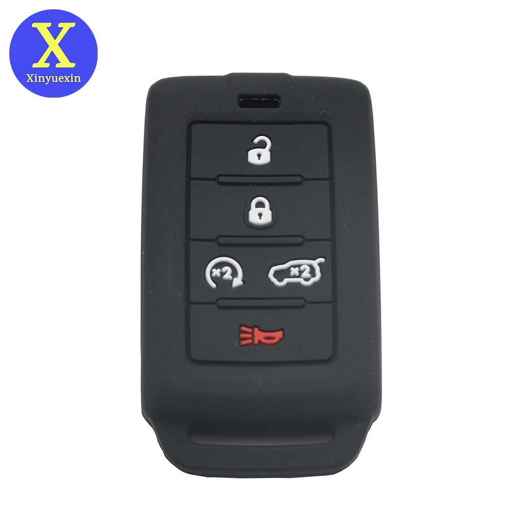 Xinyuexin Silicone Rubber Car Key Case Cover for Jeep Wagoneer 2021- 2022 Smart Remote Key Shell Fob 5 Buttons Keyless Holder