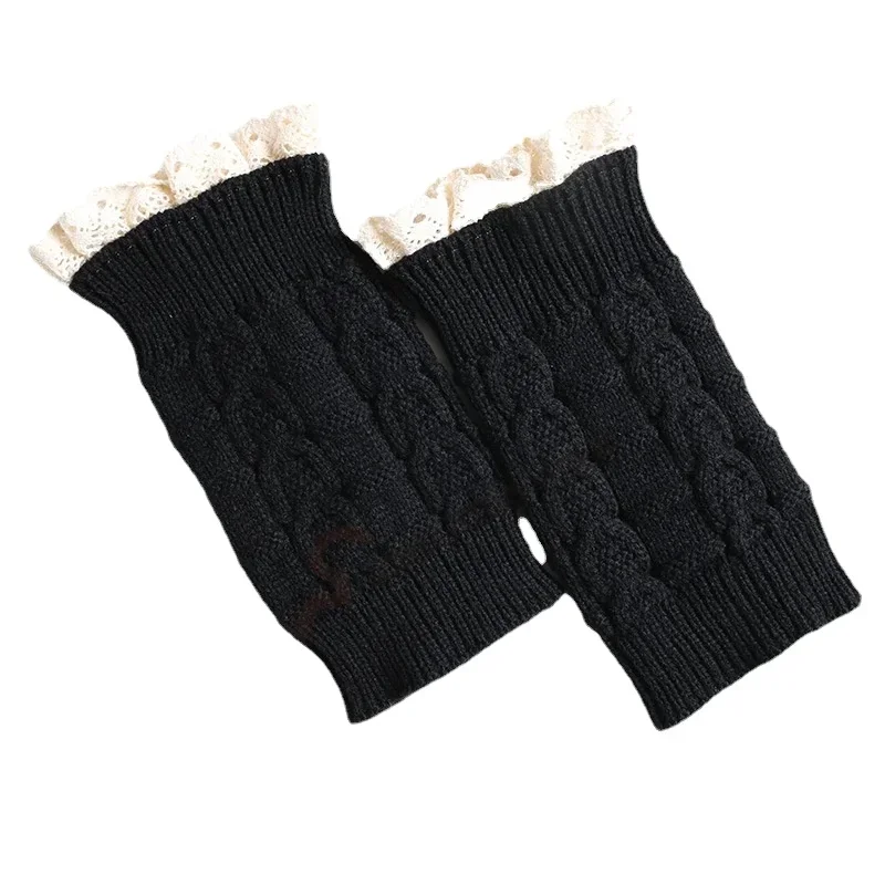 Knitted Woolen Leg Warmers Warm Sock Boots Cover Autumn / Winter Short Lace Sock Cover for Women SA291