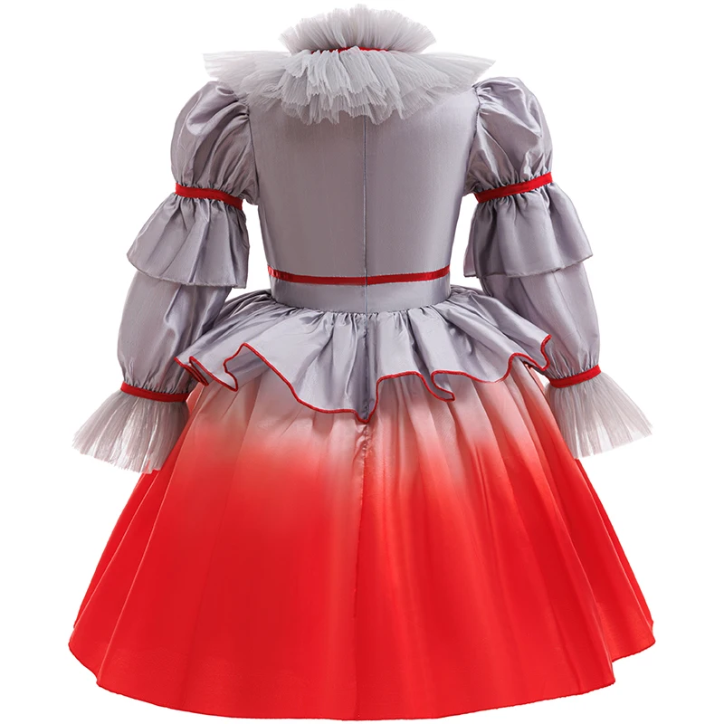 Halloween Costume For Kids Gray Girls Joker Dress Kids Cosplay Scary Clown Costume Carnival Masquerade Party Dress Up 3-12Y