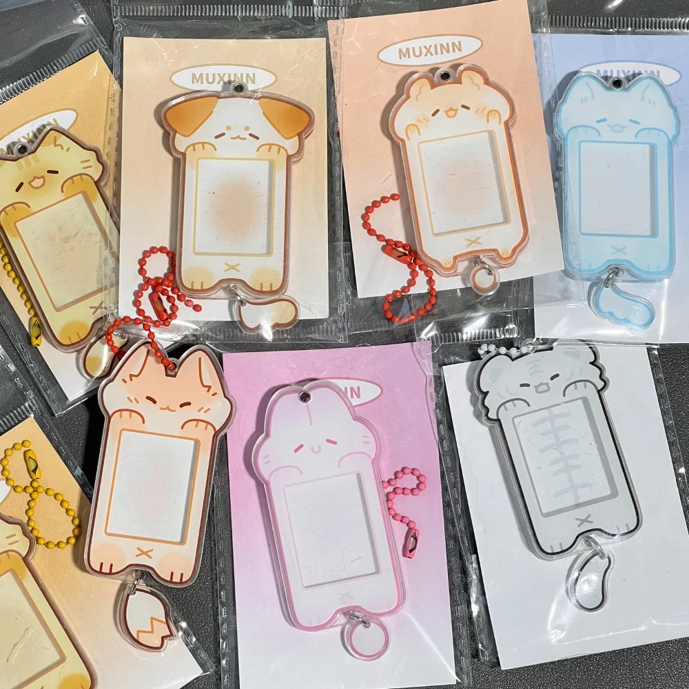 Keychain Kawaii Photocard Holder Animal Theme Acrylic Schoolbag Pendant Idol Creative Photo Protector Case