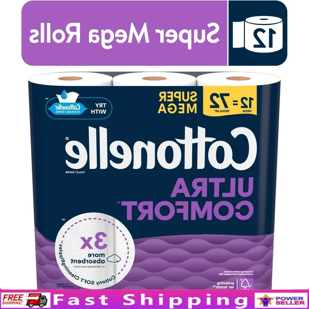 

Ultra Comfort Toilet Paper 2-Ply Soft Tissue 12 Mega XL Rolls Absorbent Clog-Free Septic Safe 366 Sheets CleaningRipples