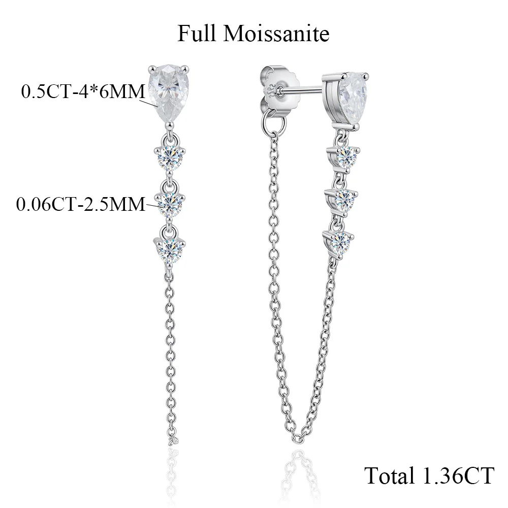 OEVAS 1.36ct Pear Cut Moissanite Earrings for Women 100% S925 Silver Waterdrop Tassel Earrings Certified Wedding Fine Jewelry
