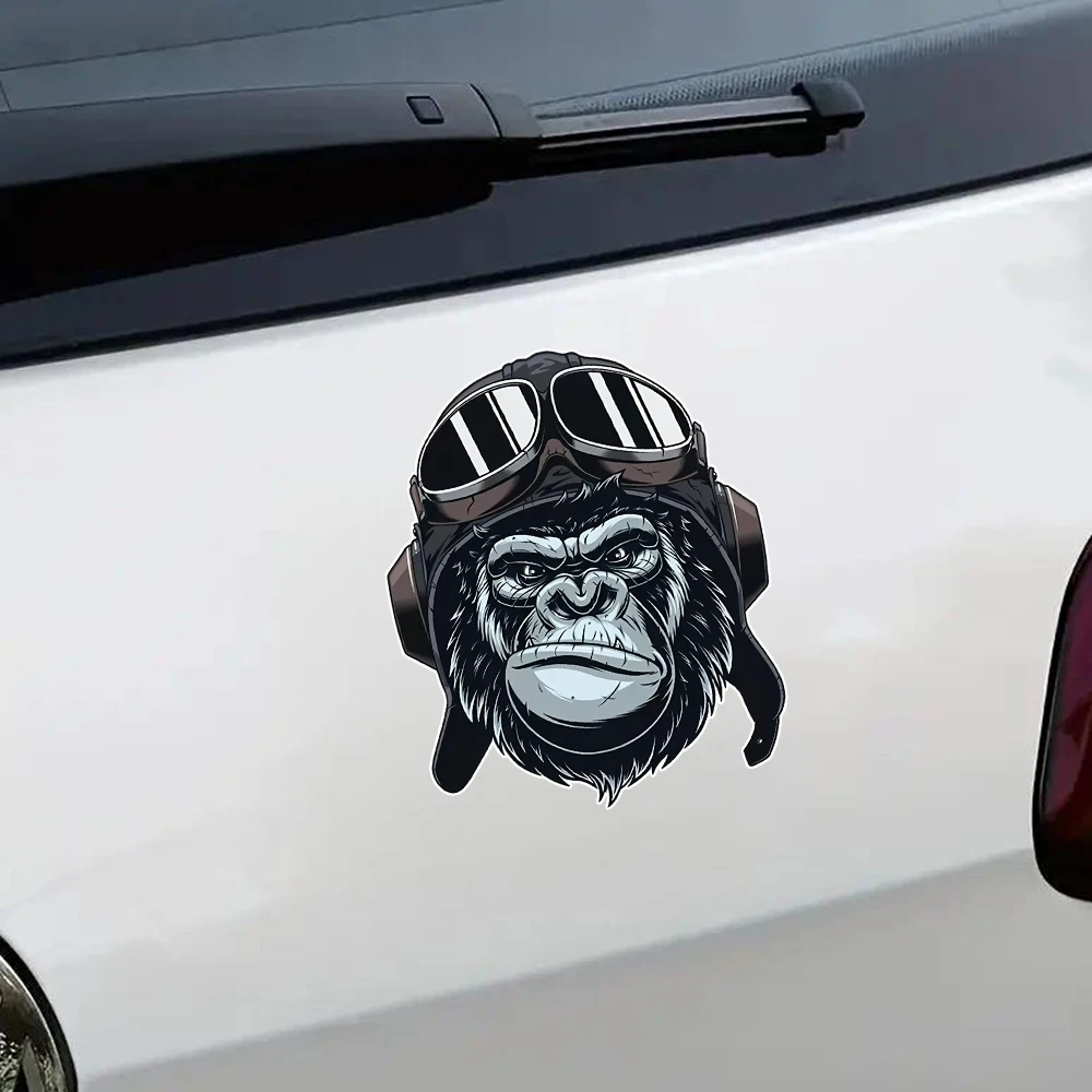 

11,5x14 см Горилла Байкерская голова Забавная водонепроницаемая виниловая наклейка для автомобиля, мотоцикла, ноутбука, фургона, окна, двери, стены