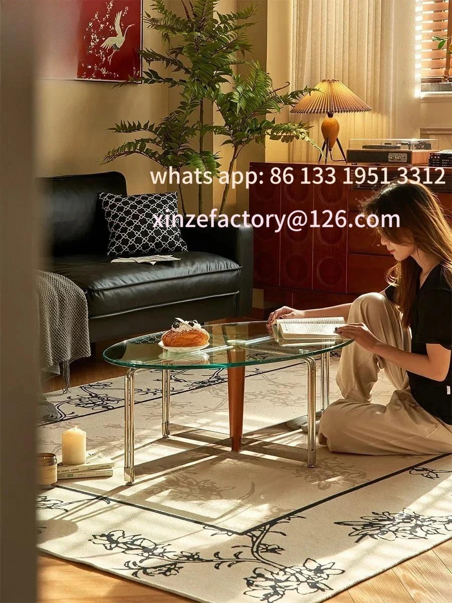 

Customizable Nordic retro coffee table oval living room 2023 household stainless steel glass extremely simple modern small apart