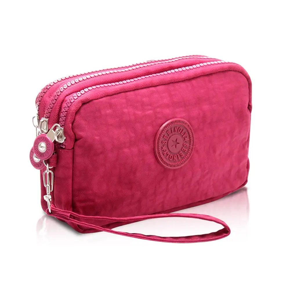 

Makeup Bags Coin Purse Solid Color Fabric Phone Purse Korean Style Wallets Women Wallets Three Zippers Bags Wrinkle Clutch Bag