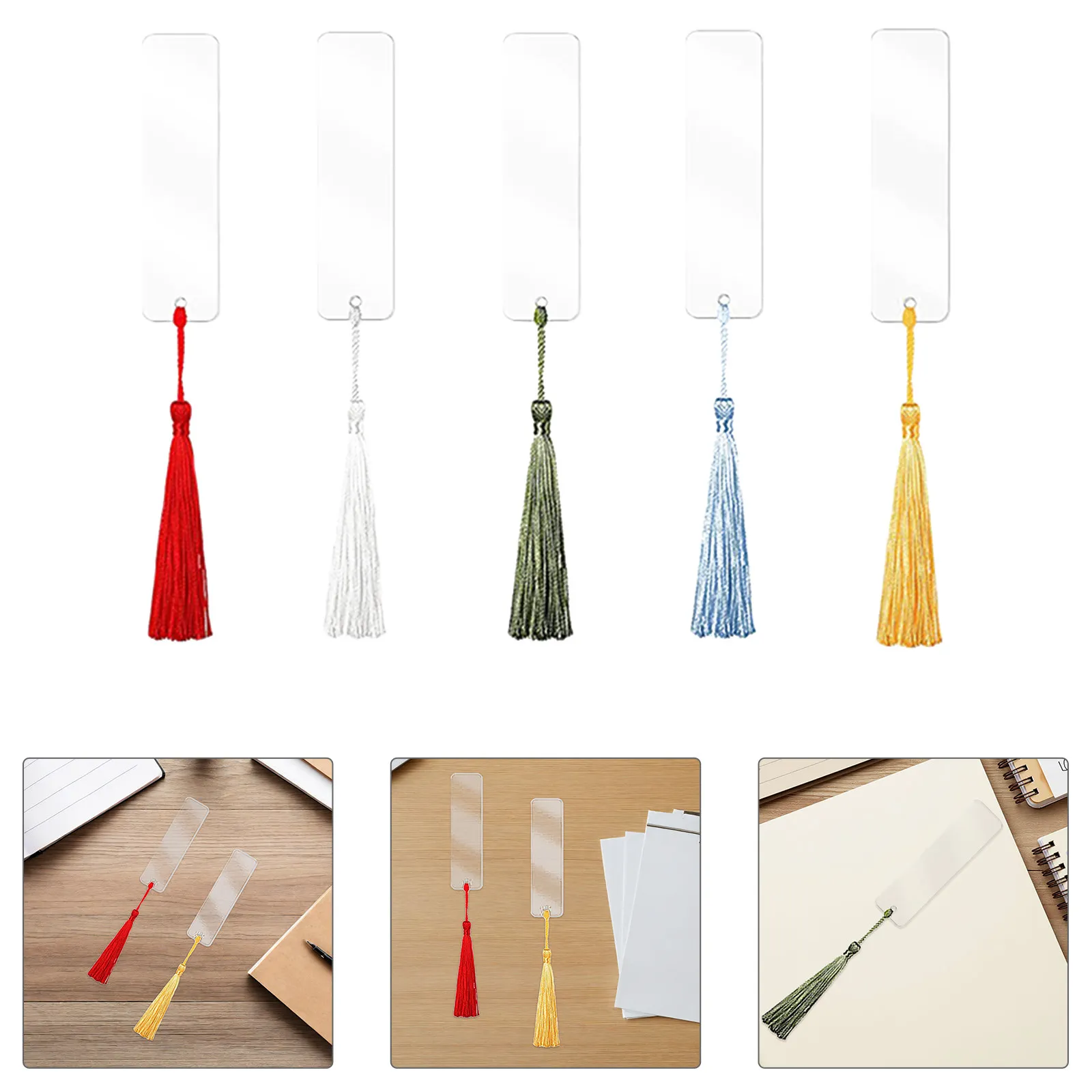 15Pcs Stylish Sublimation Bookmark Blanks with Tassel and Hole Acrylic Heat Transfer Craft Bookmarks for DIY Art Personalized