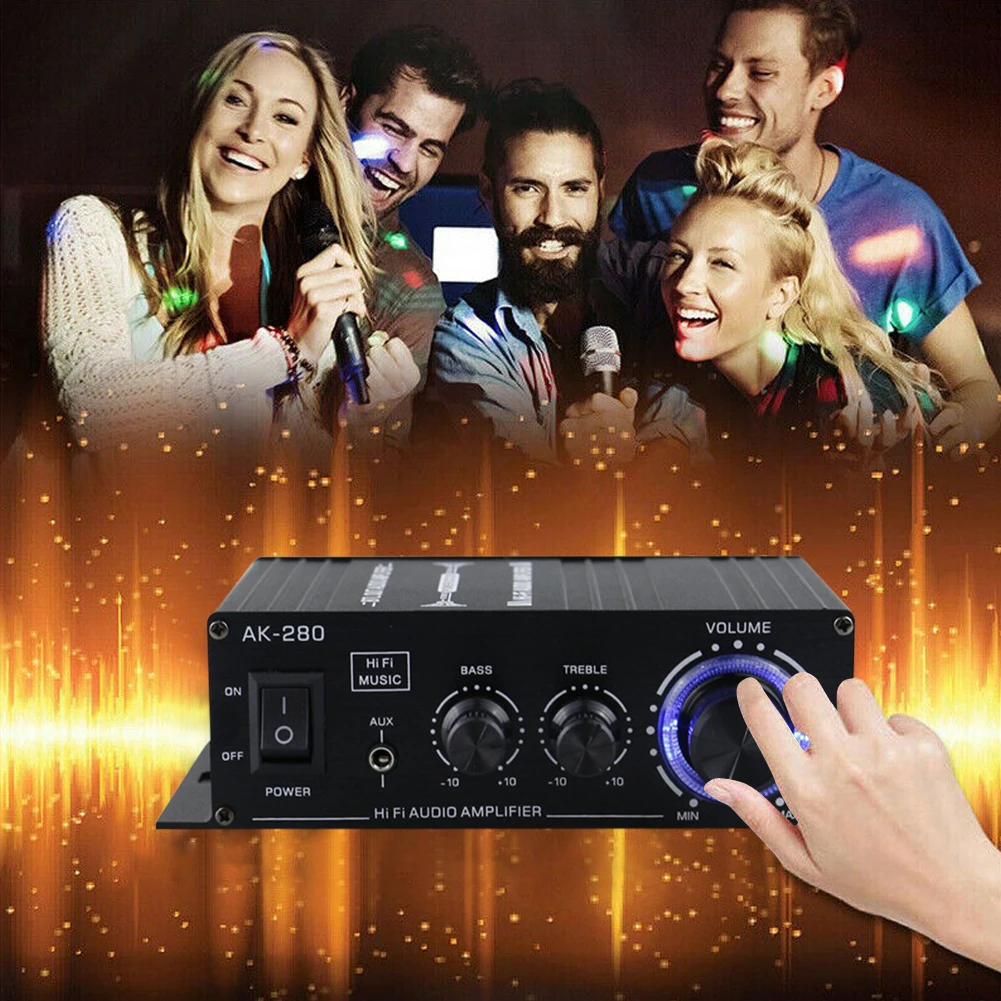 AK-280 Digital Amplifiers HiFi Bass Stereo Power Amplifier 12V 40W+40W Dual Channel Music Player Home Theater RCA AUX Input