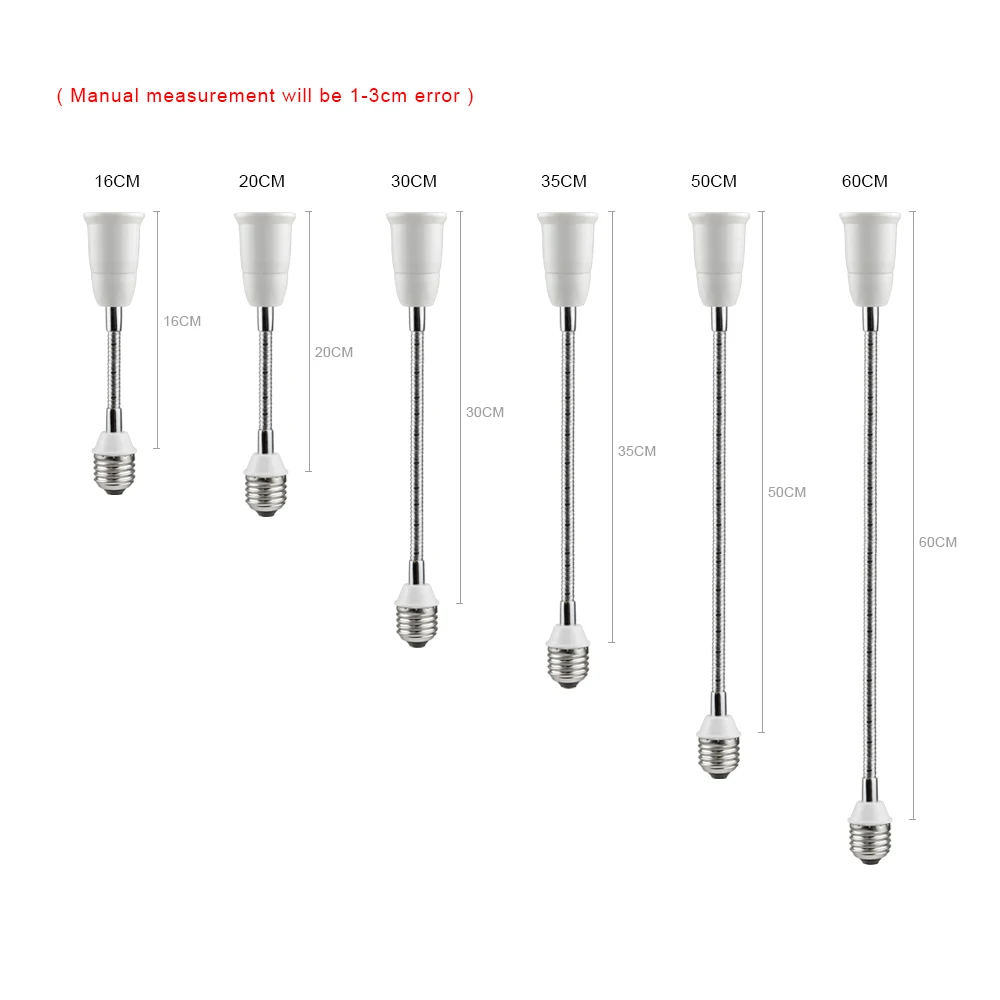 E27 to E27 Flexible Lamp Socket Extender 110V 220V Rotating Base Lamp Holder 20/30/35/50/60cm Extension Converter