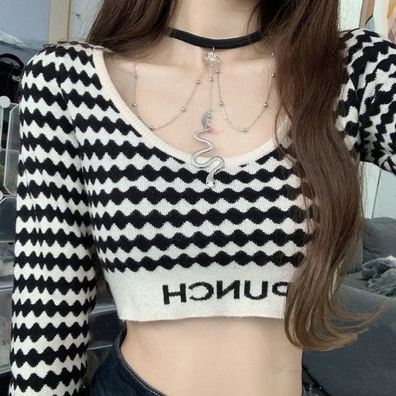 Pullovers Women All-match Argyle Korean Fashion Teens Spring Street Wear Basic Design Sexy Slim Ulzzang Gentle Feminino Hot Sale