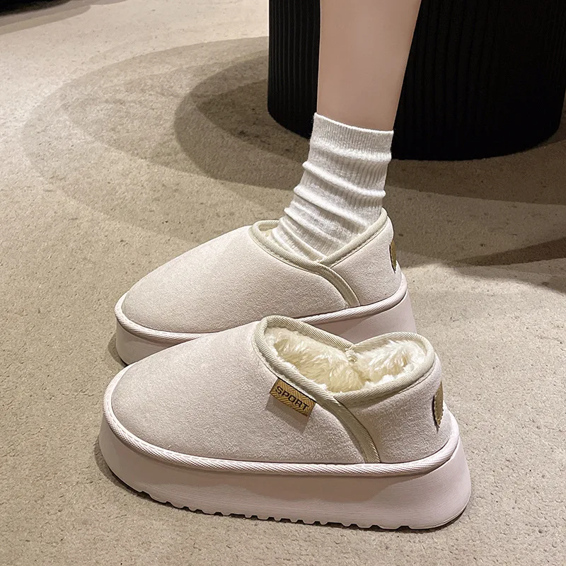 Comwarm Women Slippers Thick Sole Warm Slides Fashion Comfort Home Shoes Fluffy Plush Lining Cotton Shoes For Indoor And Outdoor