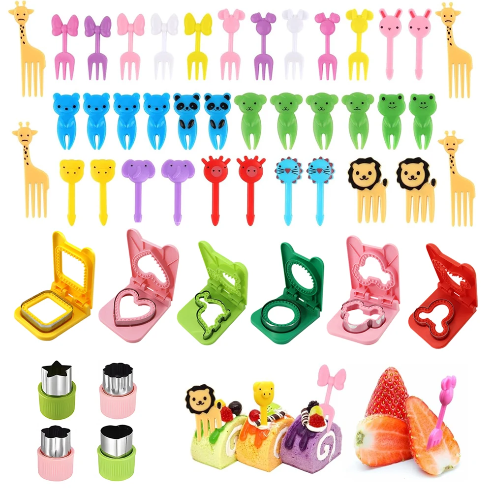 Conjunto de garfos de frutas pequenos para crianças com cortador de frutas vegetais/cortador de sanduíche bento caixa lancheira acessórios