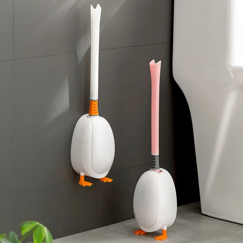 Brosse de Toilette Murale en Silicone, Ensemble Créatif en Forme de Canard, Manche Long pour Outil de Livres de Toilette HOCorner