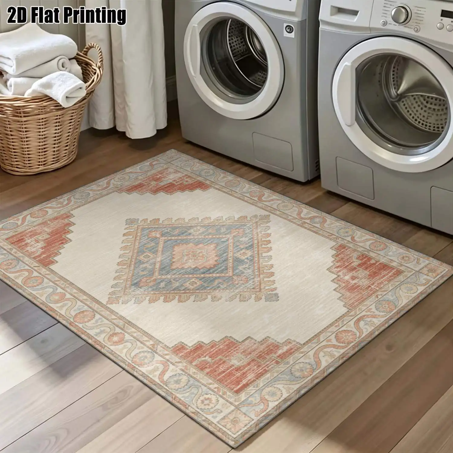 1Pc 2D Printed Retro Geometric Diamond Pattern Carpet: European, Bohemian, Geometric Striped Styles, Home Decor, Multi-Size, Machine Washable, for Entryway, Living Room, Bedroom, Dining Room, Foyer