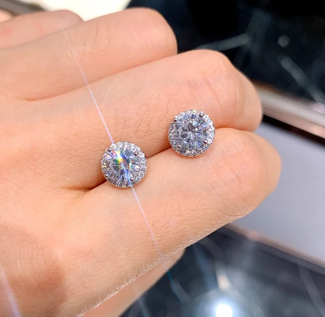 Trendy Lab Moissanite Gemstone Stud Earring 925 sterling silver Jewelry Engagement Wedding Earrings for Women Bridal