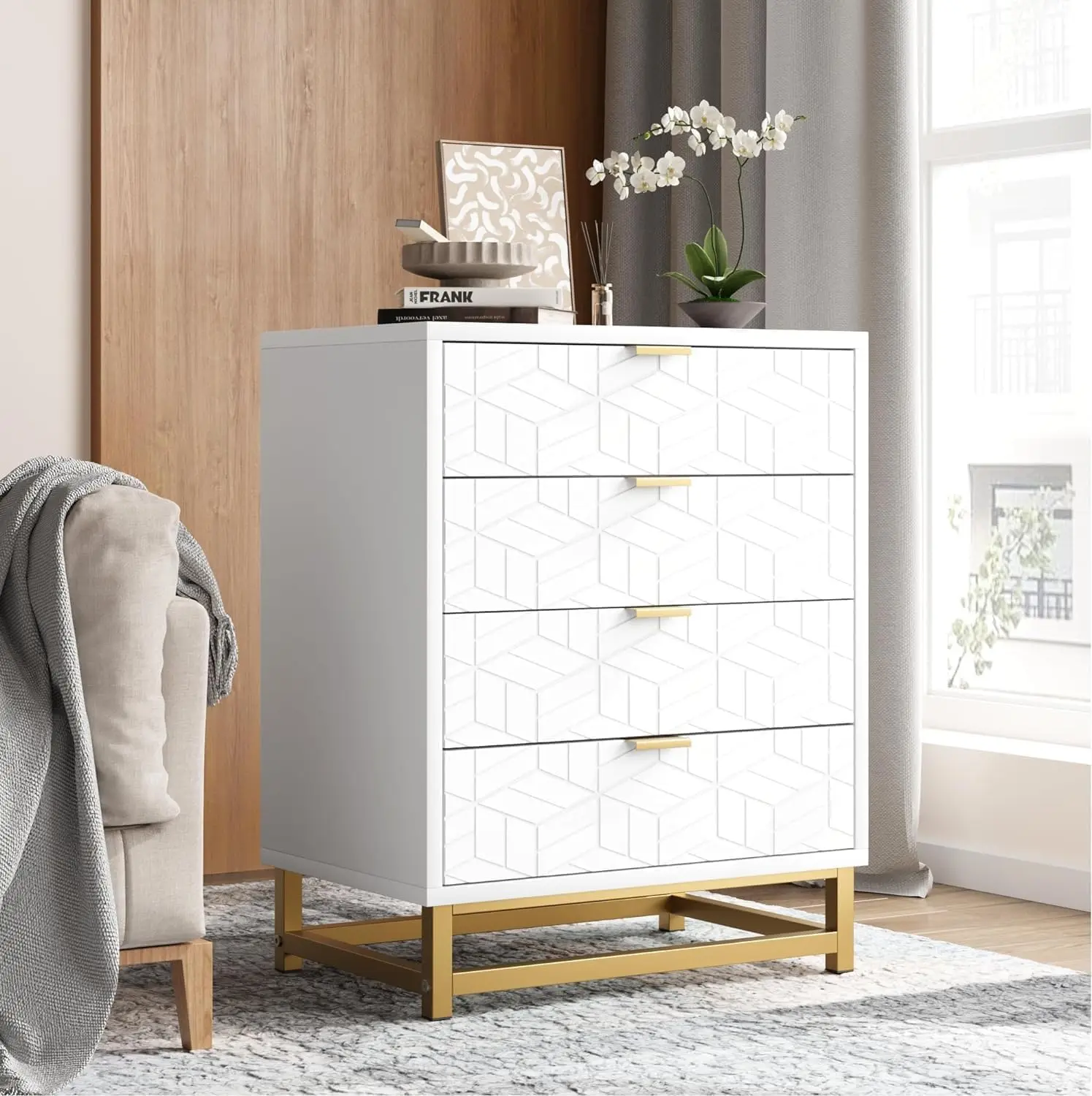 Drawers, Modern Dressers with Gold Metal Handles for Hallway, Entryway