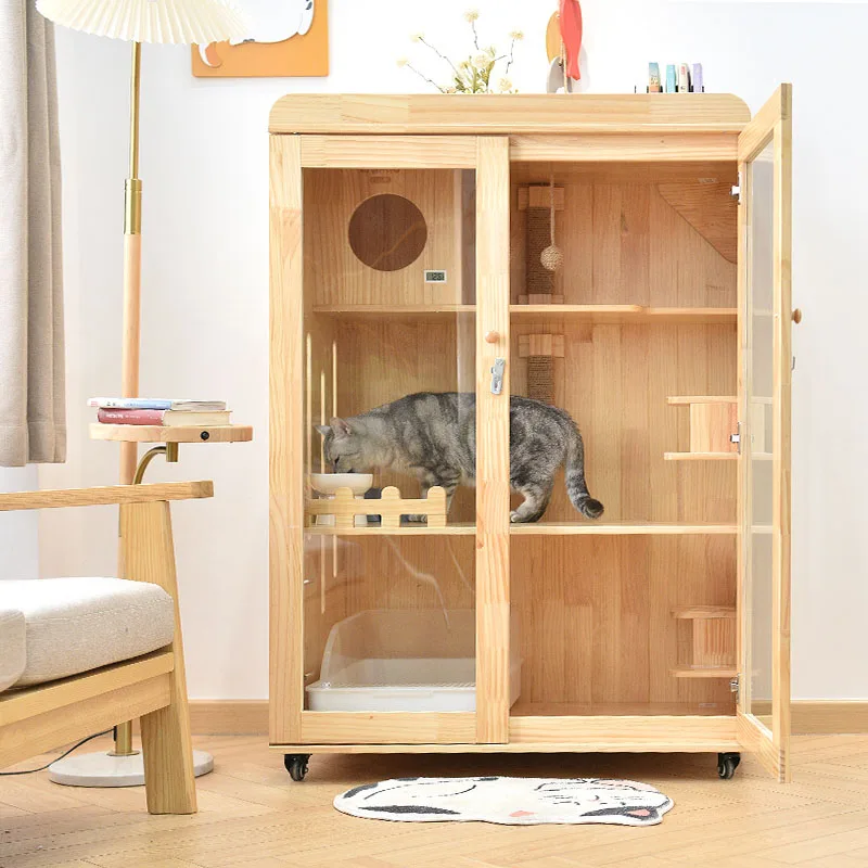 Modern Simple KattenKabinet Wooden Tempered Glass Air Circulation Large Space Living Room Cat Toilet Gato Crash Pet Product LVBK