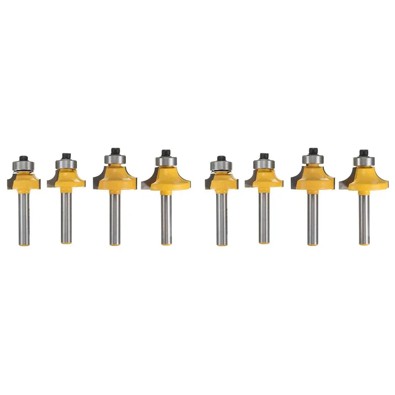 A64K 8Pcs 1/4 Inch Shank Round Over Router Bits Corner Rounding Edge-Forming Edging Tool Set
