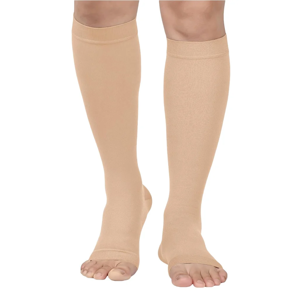 1 Pair 20-30 mmHg Open Toe Calf Compression Stocking for Men Women Calf Sleeve Support for Varicose Veins, Edema, DVT, Pregnancy