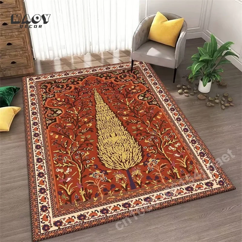 Geometric Flower Printed Carpet for Home Decoration Arab Middle Eastern Prayer Floor Mat Retro Living Room Sofa Tables Area Rugs