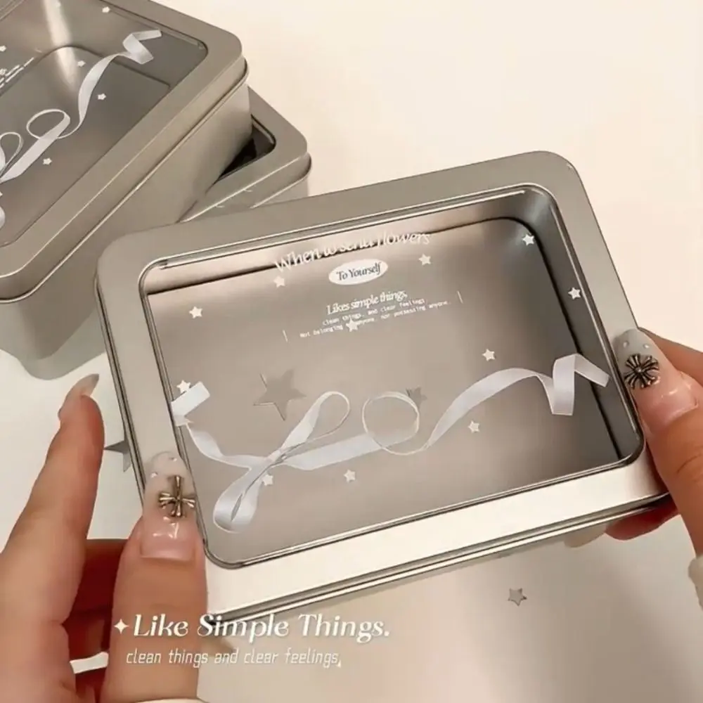 3Pcs Chic Bogen Band Koreanische Spitze Desktop-Organizer Eisen Flip-Cover Photocard Lagerung Box Splitter Süße Album Fall Container