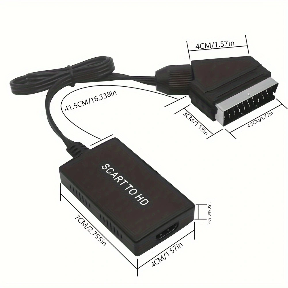 Конвертер SCART в HD-сумісний із кабелем Wrugste Scart In HD Out 720P/1080P Switch Video Audio Converter Adapter для HDTV