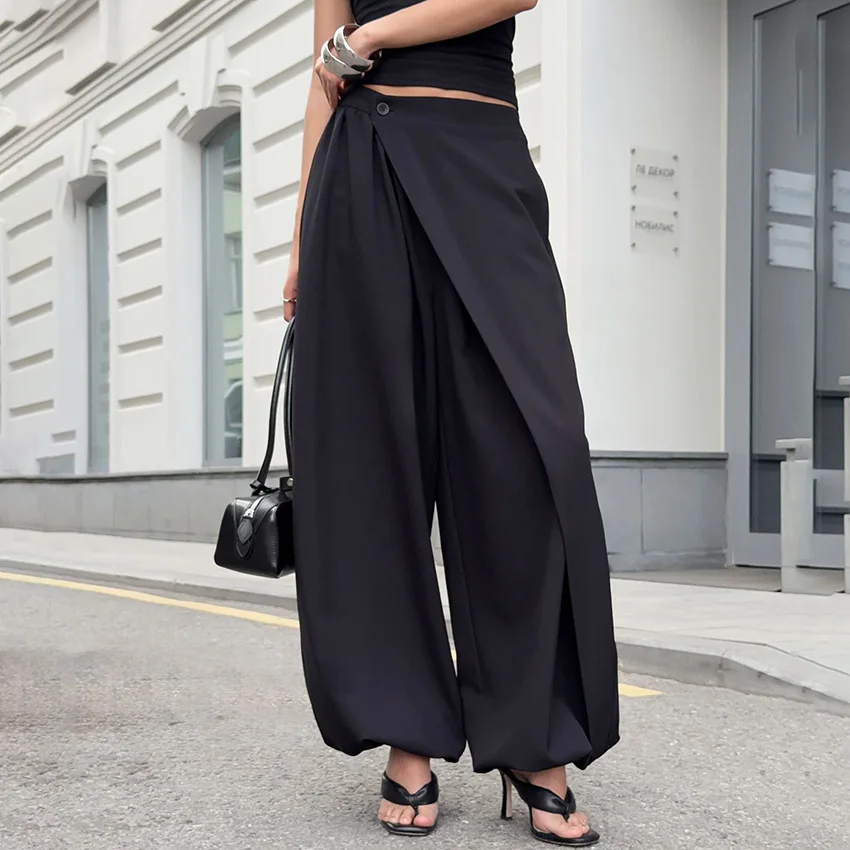 Autumn Winter Women Irregular Spliced Harem Pants, Elastic Cuff Lantern Trousers, High‑End Design‑sense Fashion Casual Bottoms