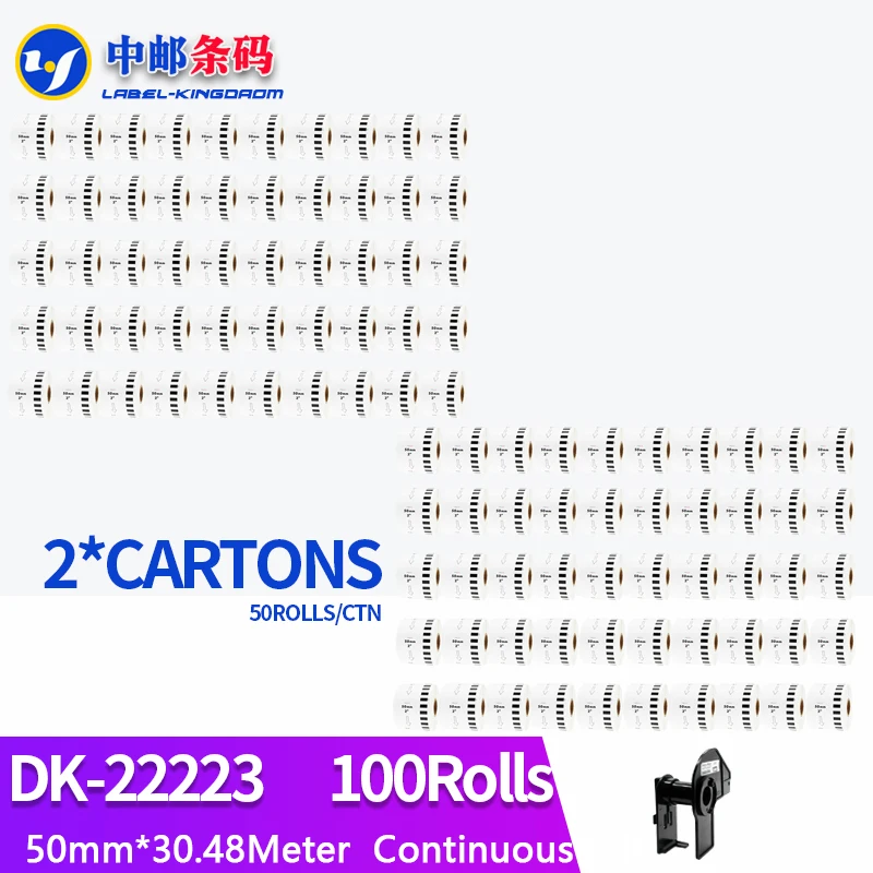 

100 Refill Rolls Generic DK-22223 Label 50mm*30.48M Continuous Compatible for Brother Label Printer White Color DK-2223 DK22223