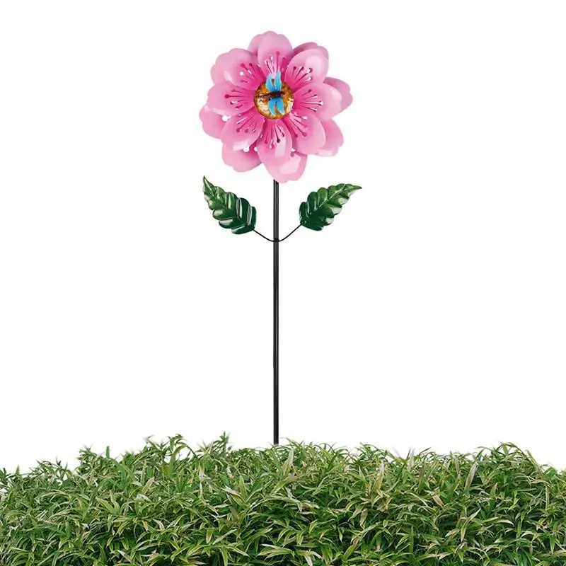 

Peach Blossom Wind Spinner Windmill Metal Rotating Sunflower Wind Spinner With Stake Standing Lawn Flower Yard Lawn Garden Decor