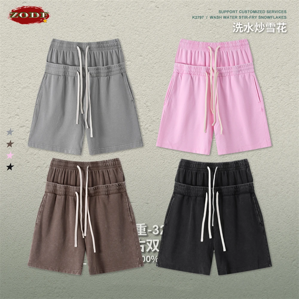 

Новые летние мужские шорты ZODF 2026 в стиле Вест-Кост, хлопковые, унисекс, хип-хоп, с двойным поясом, 320 г/м², с эффектом потертости, уличная одежда HY1238