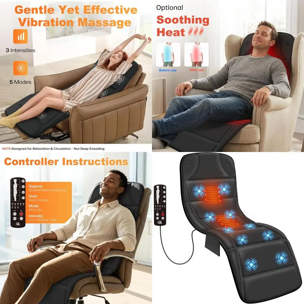 

Массажный коврик для всего тела с 10 режимами вибрации и 5 техниками массажа, массажная накладка для спины с подогревом и функцией автоматического отключения