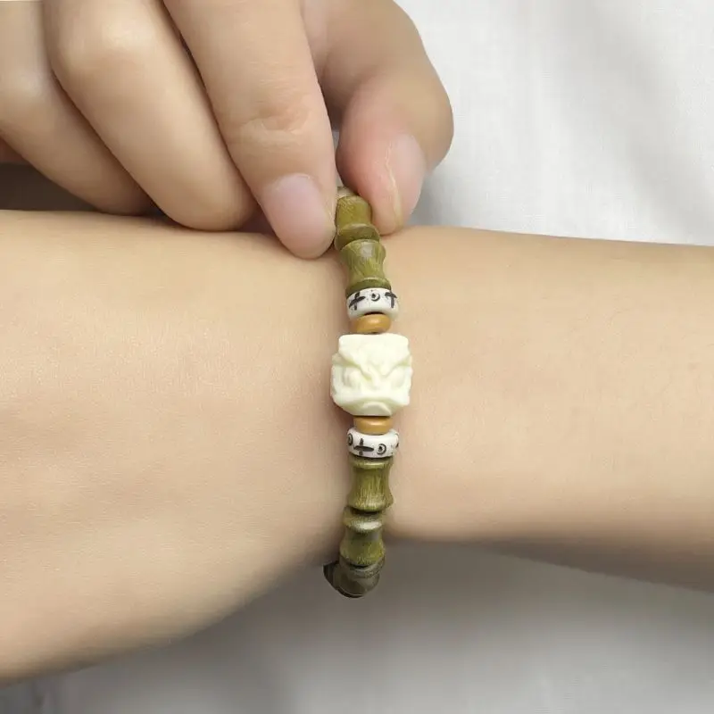 Vintage Green Sandalwood Bracelet Female Bodhi Root Cat Claw Amulet Hand String Couple Natural Chinese Style Buddha Beads