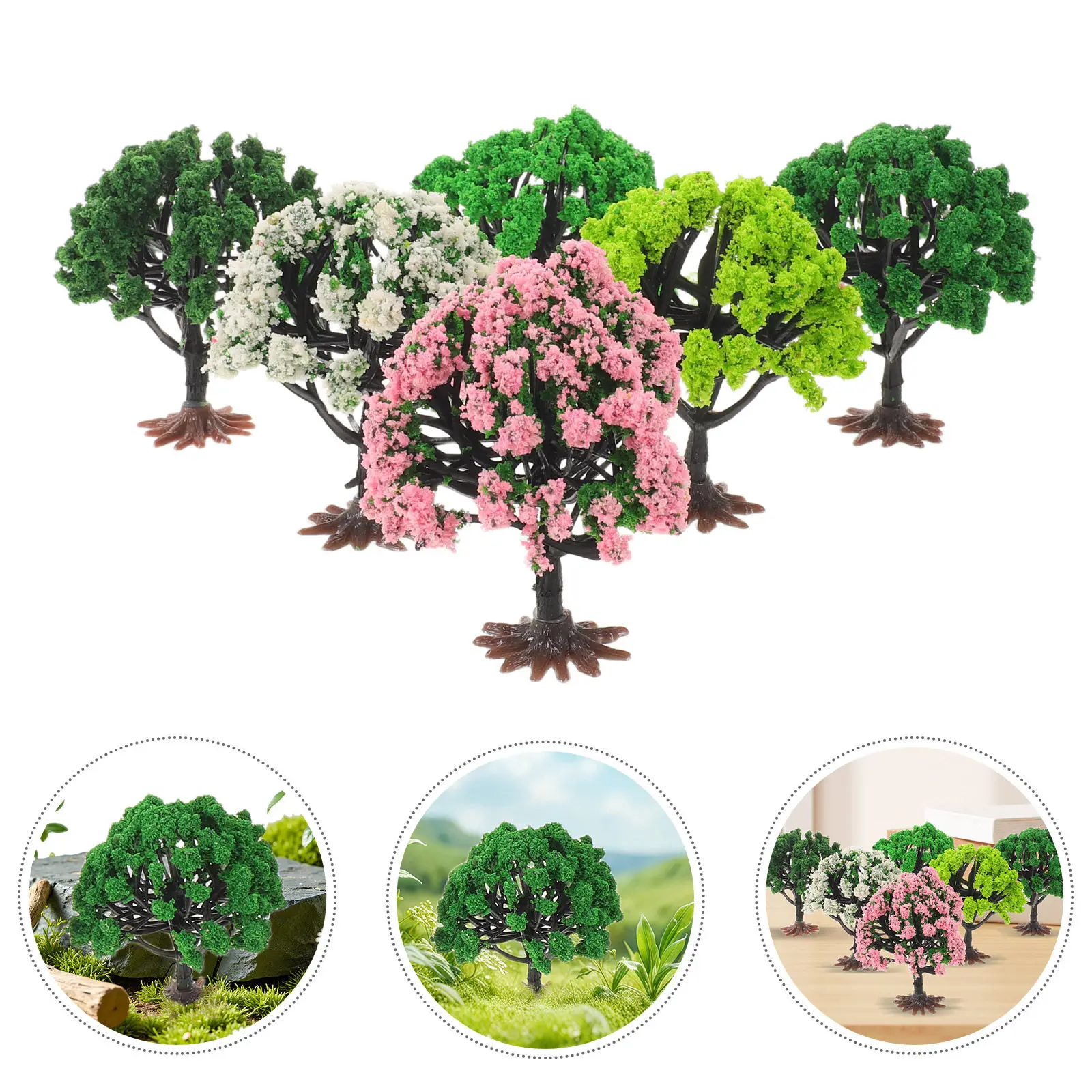 6Pcs Artificial Set Miniature Realistic Plastic Landscape Trees for Diorama Sand Table Railway Train Scenery