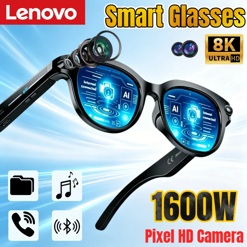 

Lenovo Smart Glasses 1600W 8K HD Camera Shooting Image AI Translation ConversationRecording Listening To Music Smart Sunglasses