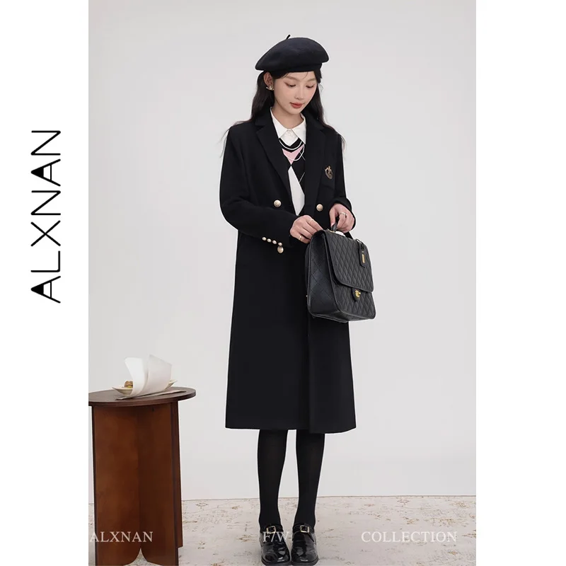 

ALXNAN Women Winter Coat Long Wool Blazer Double Breasted Sheepskin Outerwear Warm Trench Parka Overcoat for Ladies LXN31906
