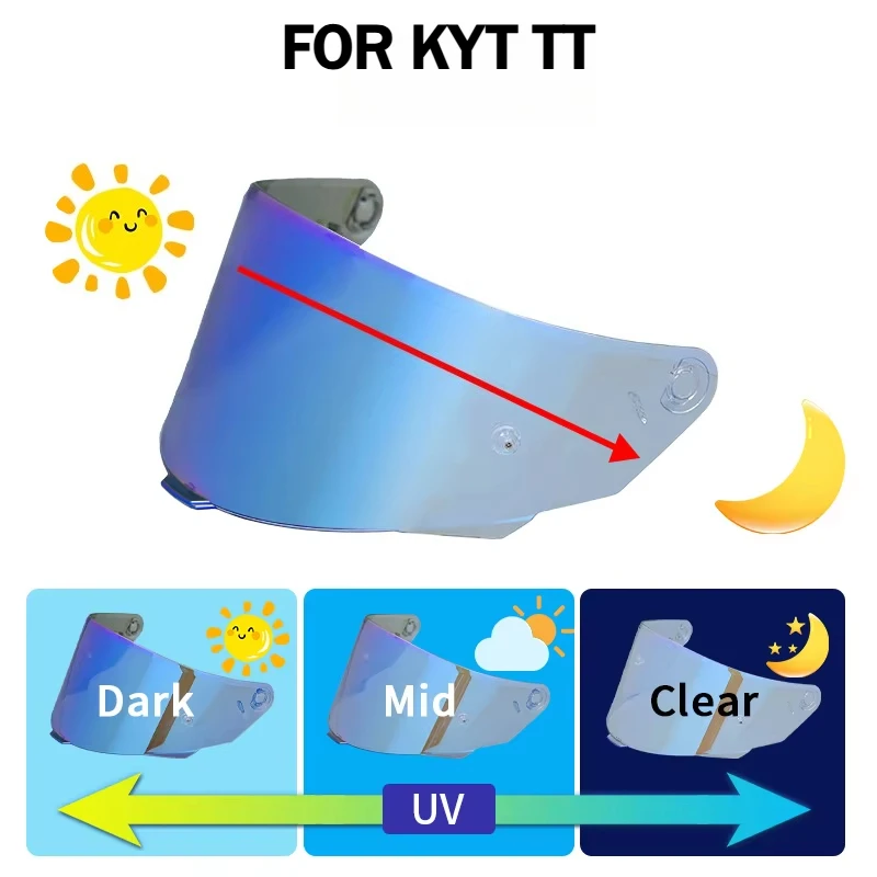 

For KYT TT Auto-Tinting Motorcycle Visor 3 Color Lens (Black/Blue/Red) Anti-UV, Quick-Change Sun Protection for KYT TT Helmets