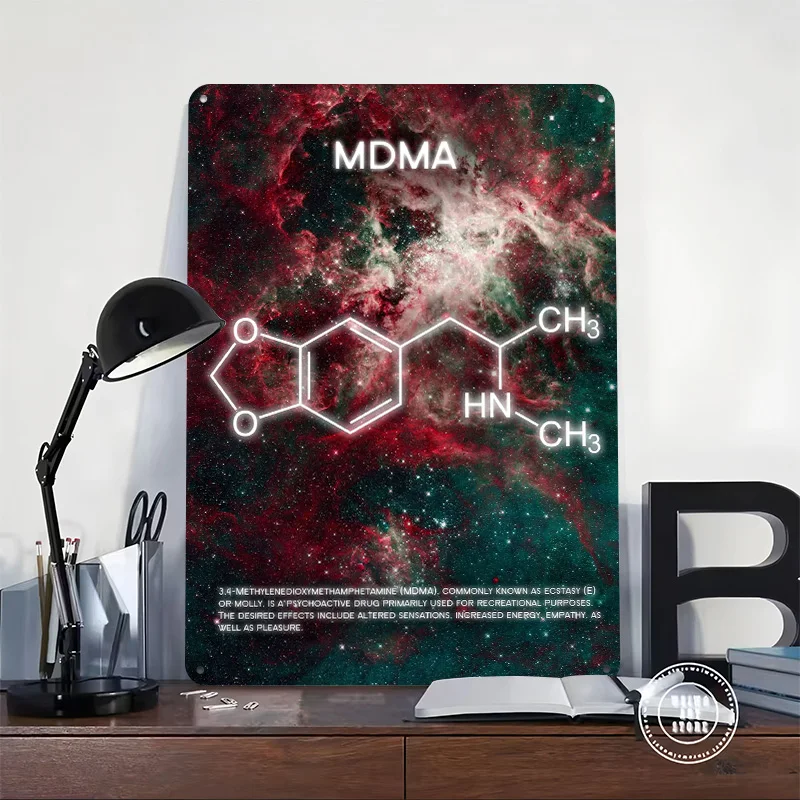 MDMA Molecule Tinplate Posters Customizable Wall Art Retro Vintage Metal Signs for Home Room Bar Accessories Bedroom Decorations