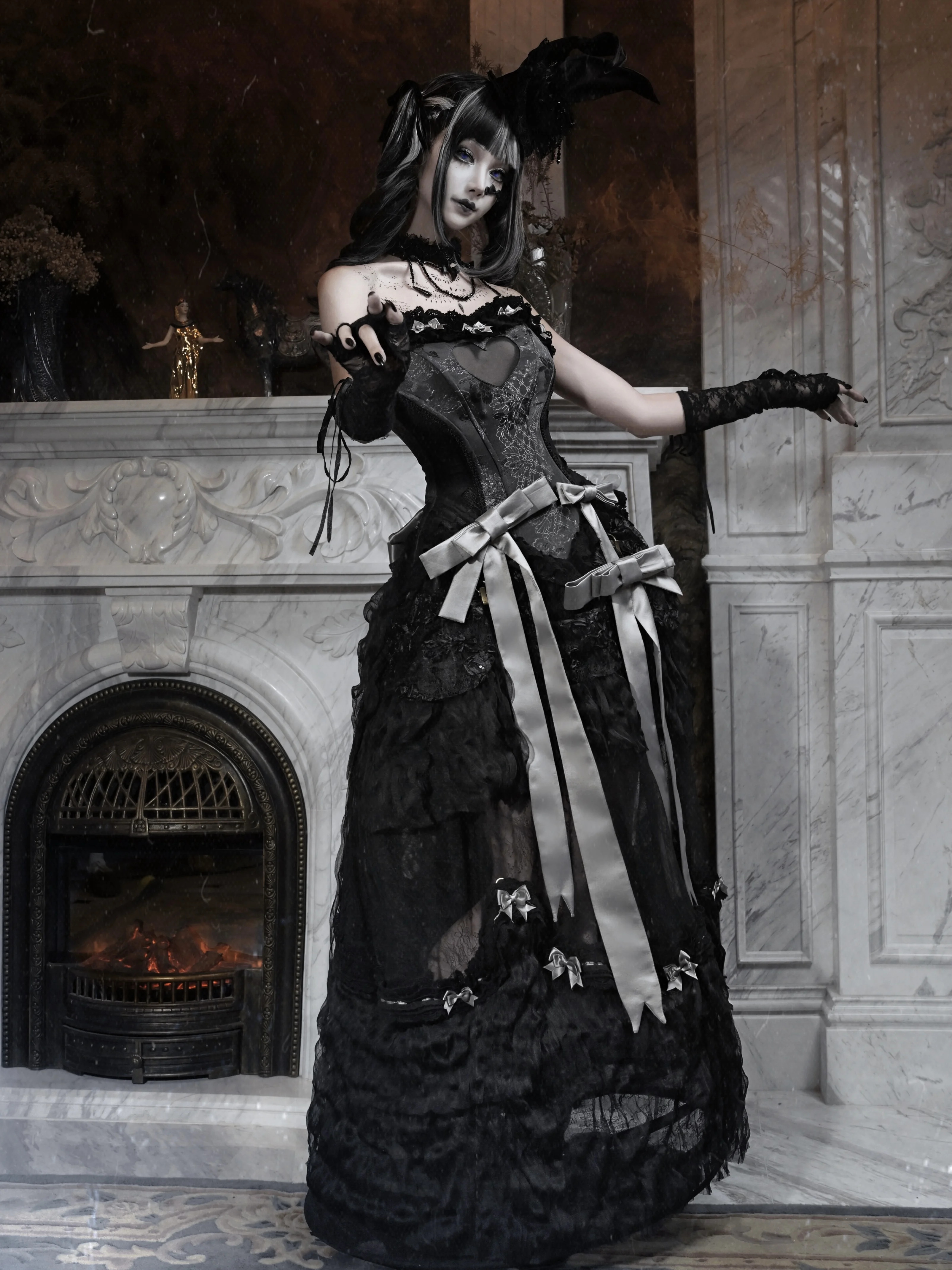 Originale Halloween Cos Corsetto gotico a lisca di pesce Autunno Nuove ragazze Donne Dolce Slim Fit Dolce ed elegante Cuore Top Gonna Set da 2 pezzi