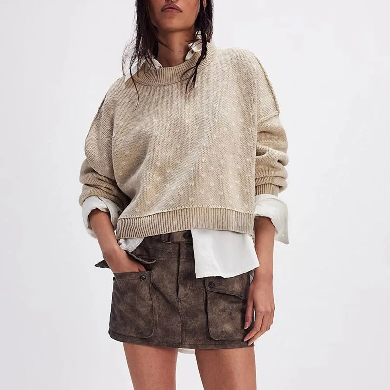 

Round Neck Knitted Sweater Short Loose Butterfly Jacquard Pullover For Women's Autumn Fashion Commuter Loose Multiple Styles Top