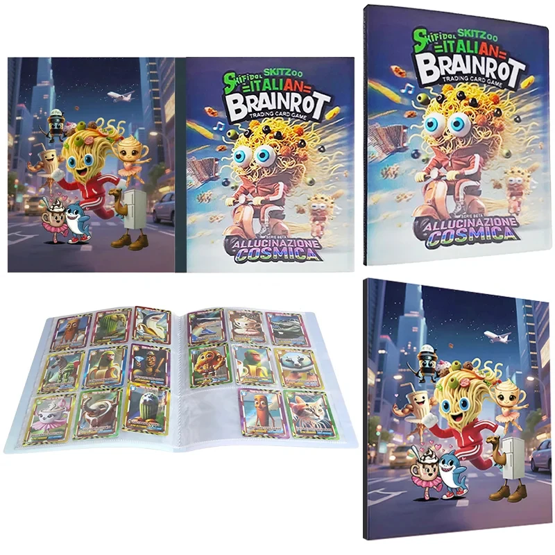 Tarjetas de colección de Brainrot italiano, folleto de tarjetas comerciales, caja de álbum, juego de tarjetas de juego Tung Tung Sahur, libro de juguetes, regalos, no tarjetas