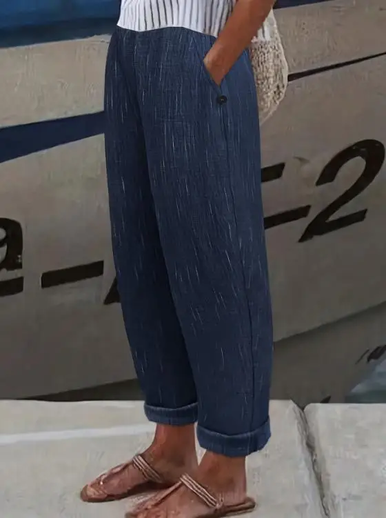 

Loose Women's Pants Summer Cotton Linen Textile Button Decoration Color Blocked Low Waist Casual Daily Versatile Cropped Pants