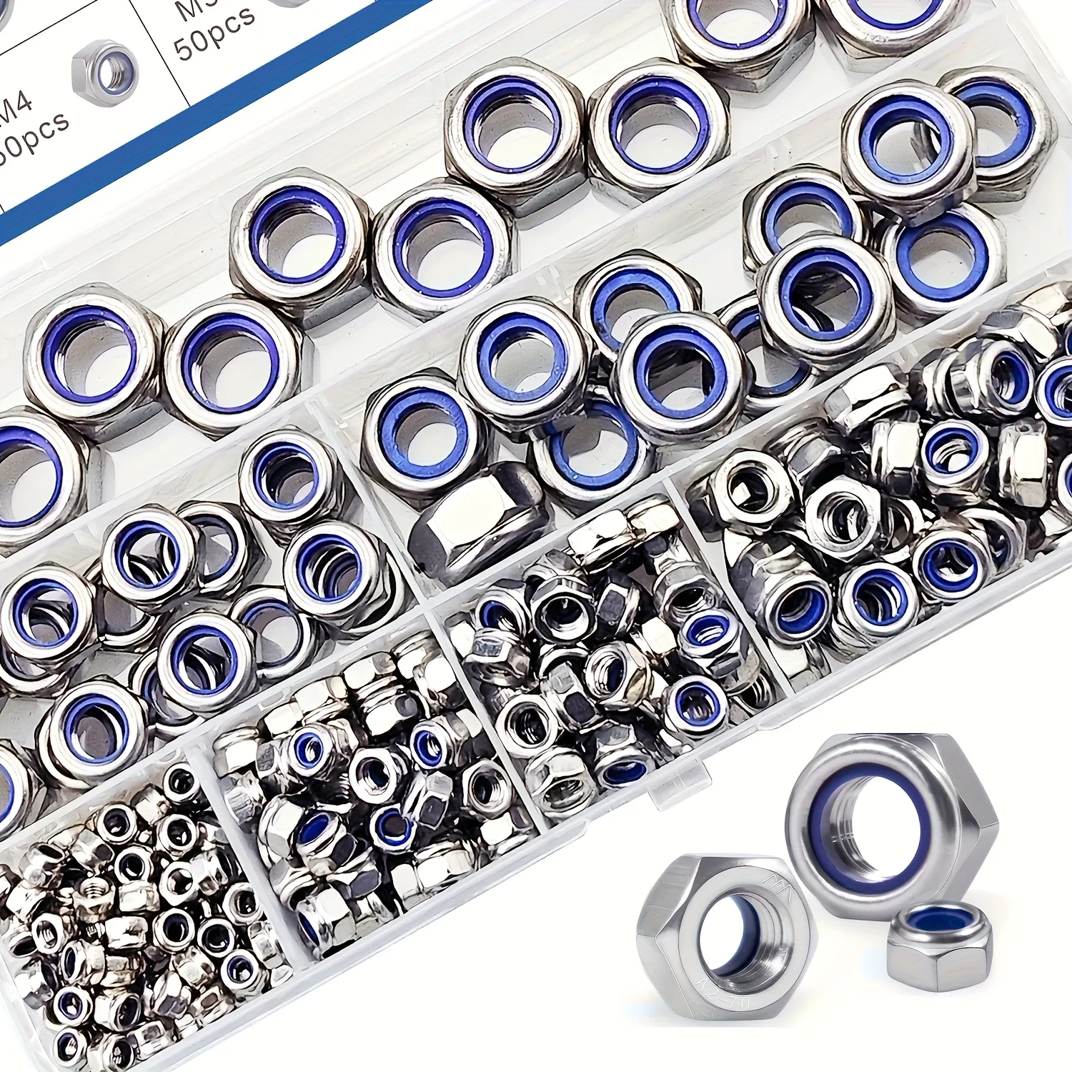 188/230/300-piece Lock Nut Set - Metric Sizes M3-M12, Fully Threaded, Right-Hand Design, Suitable for Industrial Use, Durable