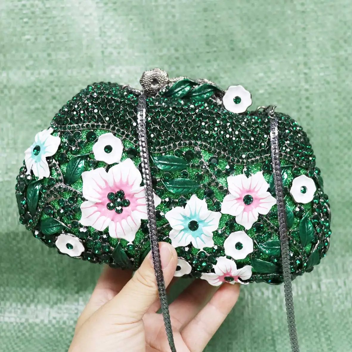 

Green Crystal White Floral Clutch Bags Luxury Pink Wedding Bridal Purse for Female Evening Bags Original Pouch Handbags sm218