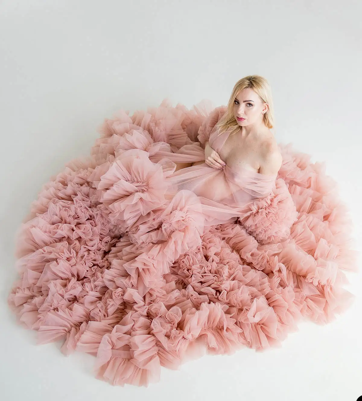 Pink Tulle Pregnant Women Photo Shoot Robes Tiered Ruffles Puffy Maternity Robes Women Dress Baby Shower Gowns Custom Made