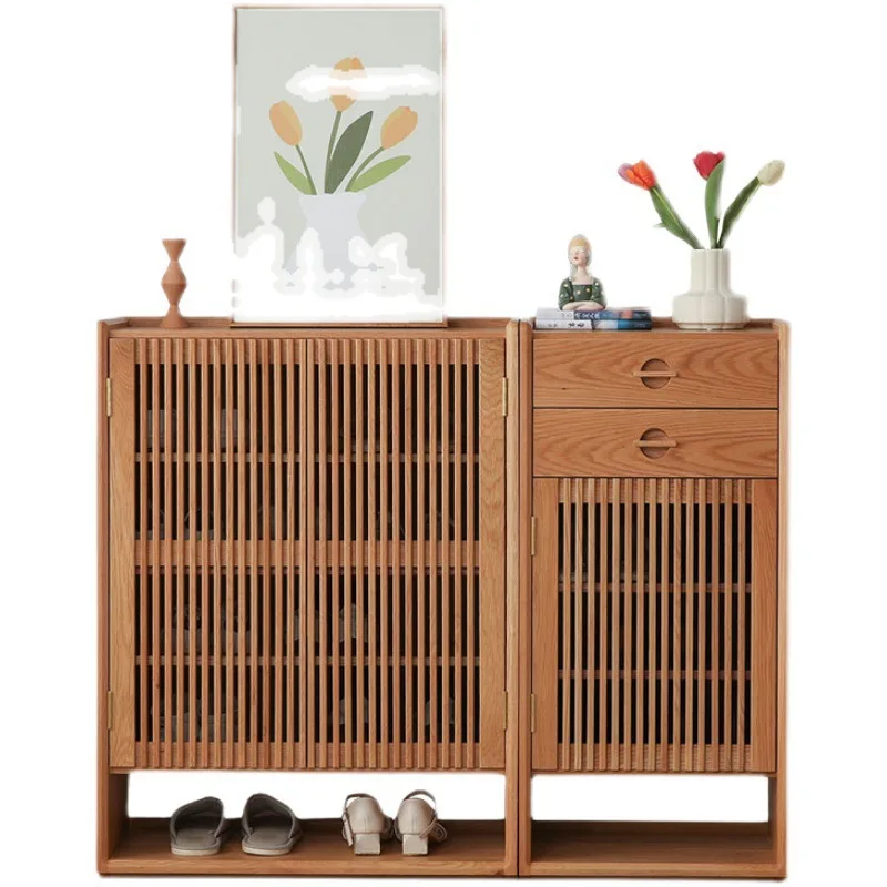 For Small Apartment Solid Wood Shoe Cabinet Ultra Thin Wall Mounted Entryway Storage Simple Modern Household Door Integrated