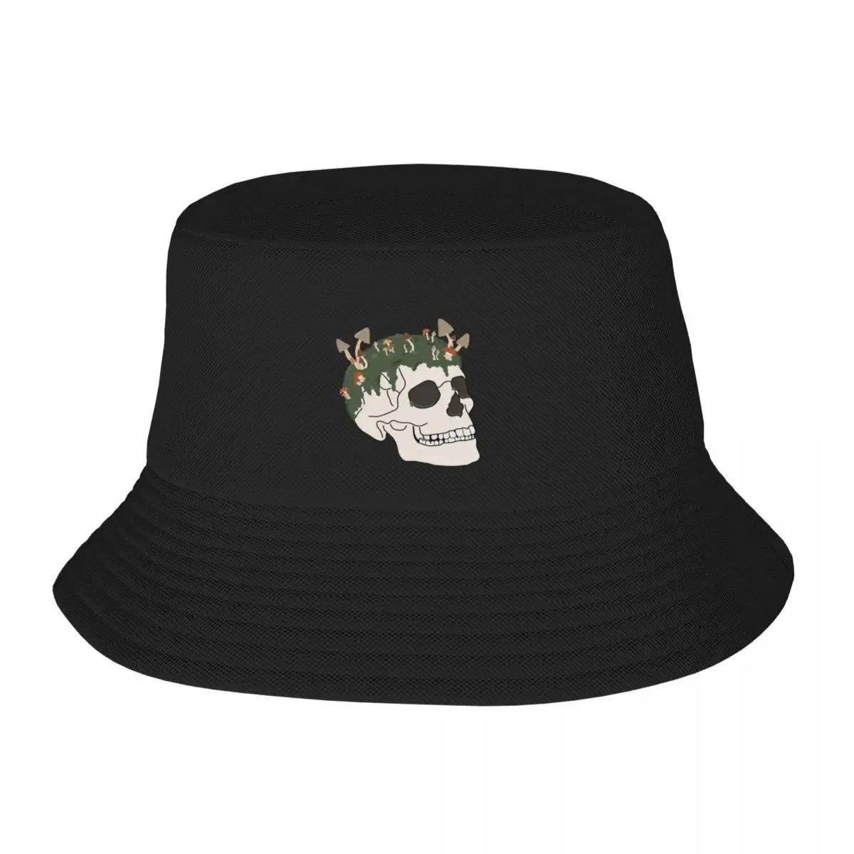 Skull with mushrooms growing on its head Bucket Hat hard hat Designer Hat Woman Hats Men's